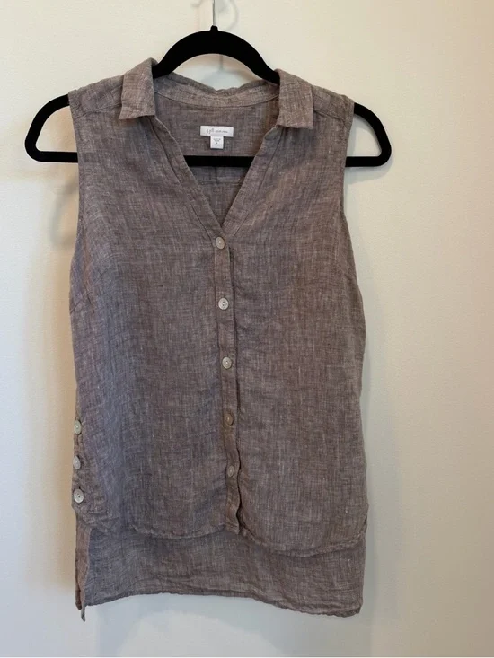 J Jill Love Linen Tank Brown Heathered Mother Pearl Coastal S Petite Tunic - Picture 1 of 9